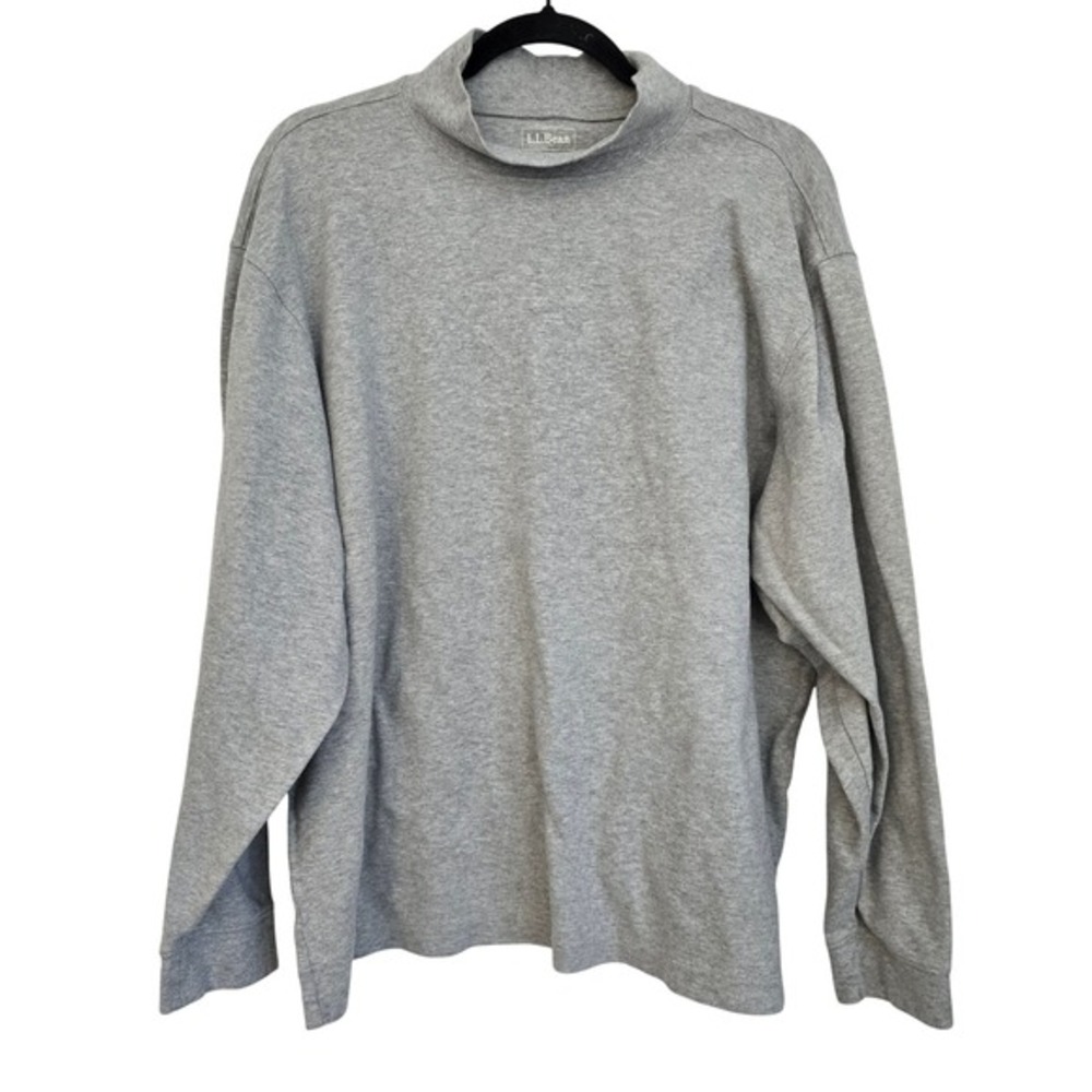 LL Bean Gray Mock Neck Long Sleeve Top XL Cotton Casual Everyday Comfort‎